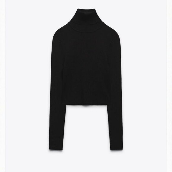 Zara Cropped Knit Black Turtleneck Sweater Size S EUC - Picture 5 of 7